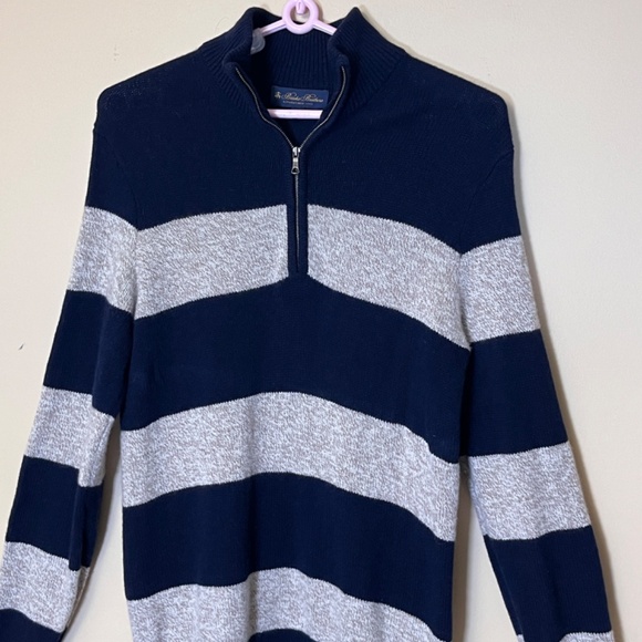 Brooks Brothers 100% Wool Zip Pullover Sweater - Men's Size M - Blue Tan - Picture 2 of 9